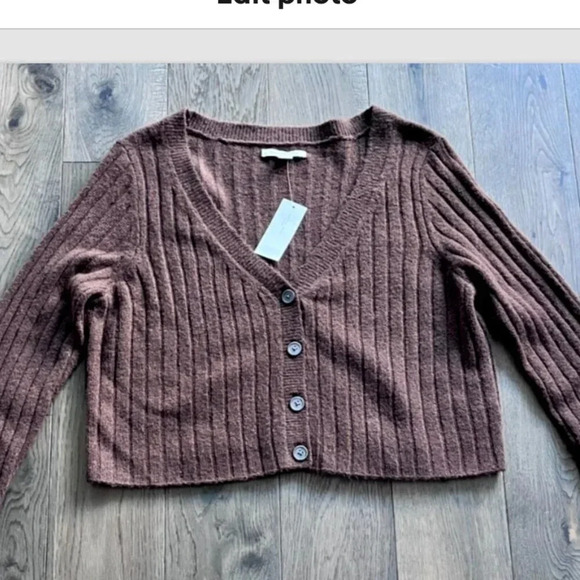 American Eagle New Crop Rib Brown Cardigan Size S Sweater V Neck NWT - Picture 1 of 7